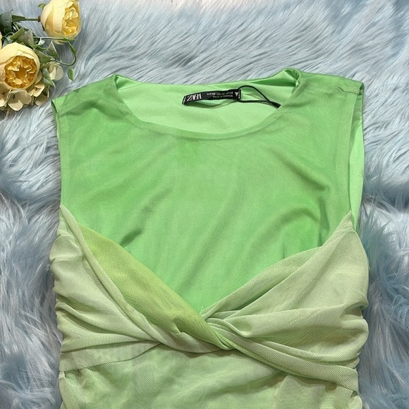 NWOT Zara Green Tulle Mini Dress sz XS - Picture 3 of 8